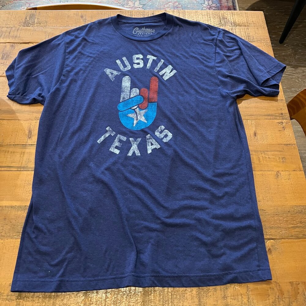 Austin Texas Hook Em Horns Longhort T Shirt XL